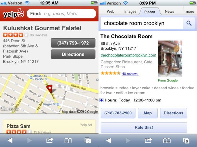 Yelp and Google Local tel links