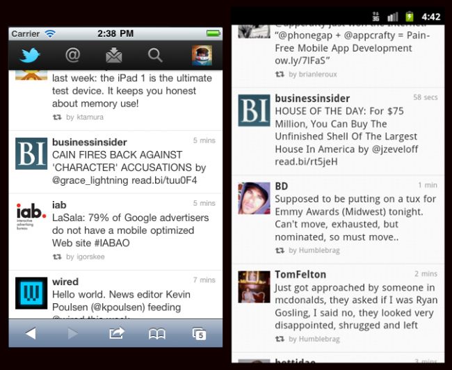 Twitter's mobile site on iOS and Android