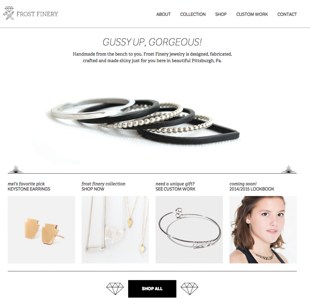 Frostfinery.com homepage