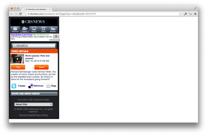 CBS Mobile site viewed on desktop