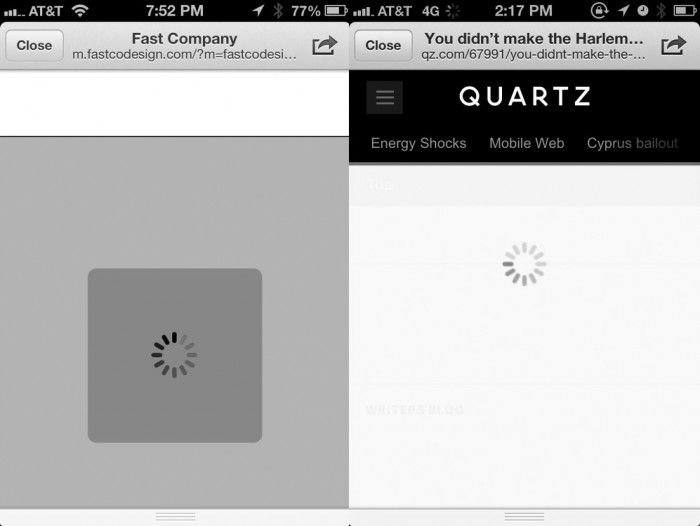 Mobile web site spinners