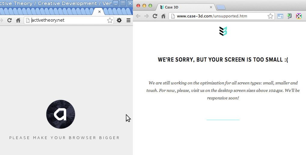 Users blocked from a web experience because their screen is too small