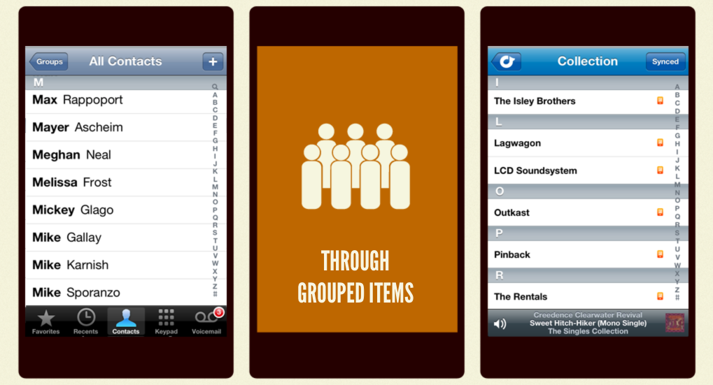 Scrolling through grouped items