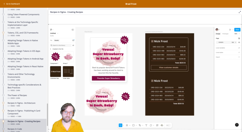 Screenshot of Subatomic Design Tokens Course UI