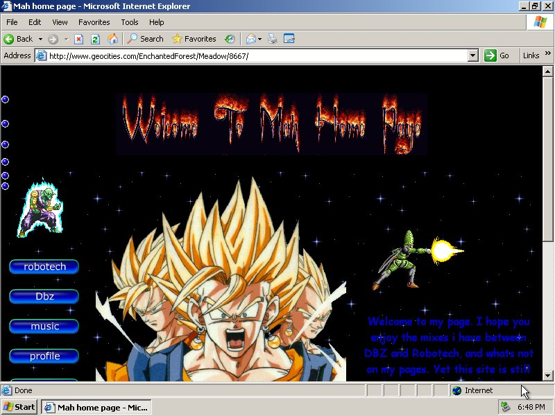 A Dragonball Z Geocities fan website