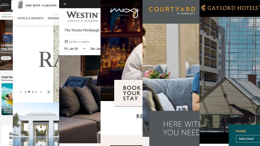 A cross-section of several Marriott-owned hotel brand websites