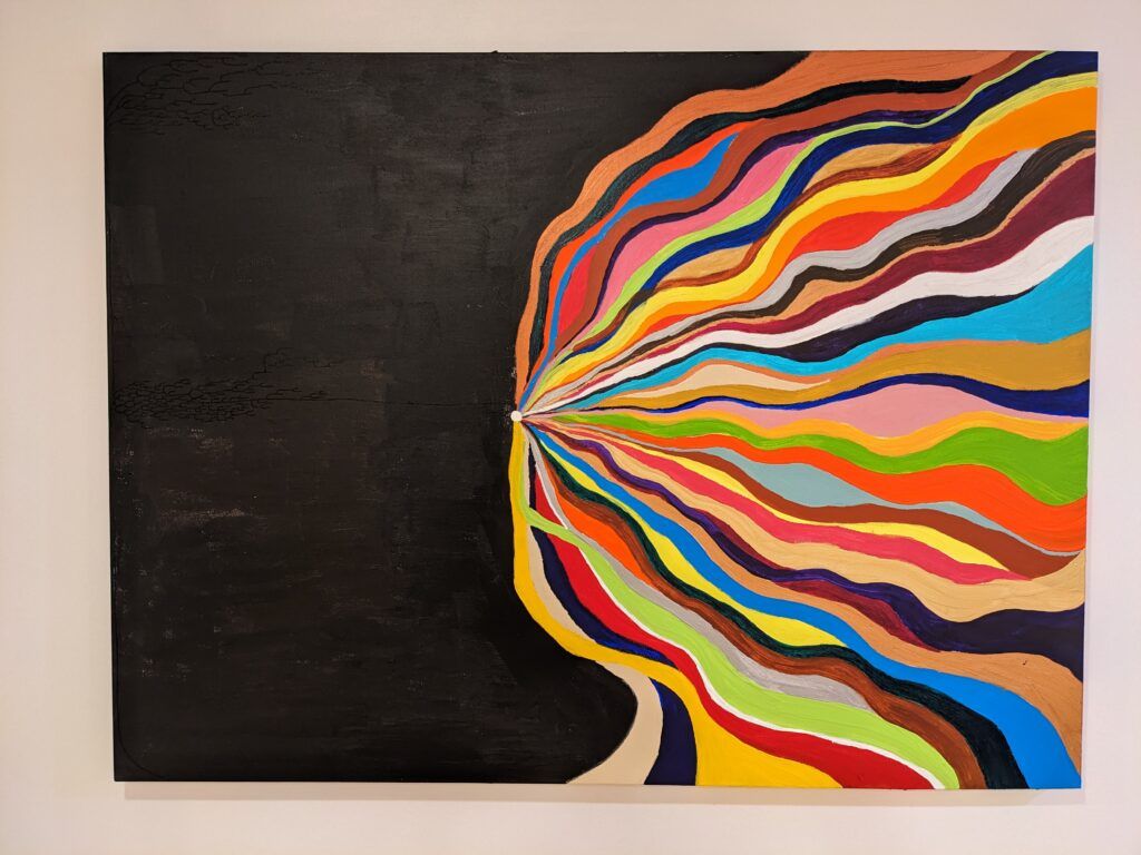 The Future is Wid Open painting by Brad Frost. it features a array of squiggly lines on the right half of the canvas, with the left half pure black.