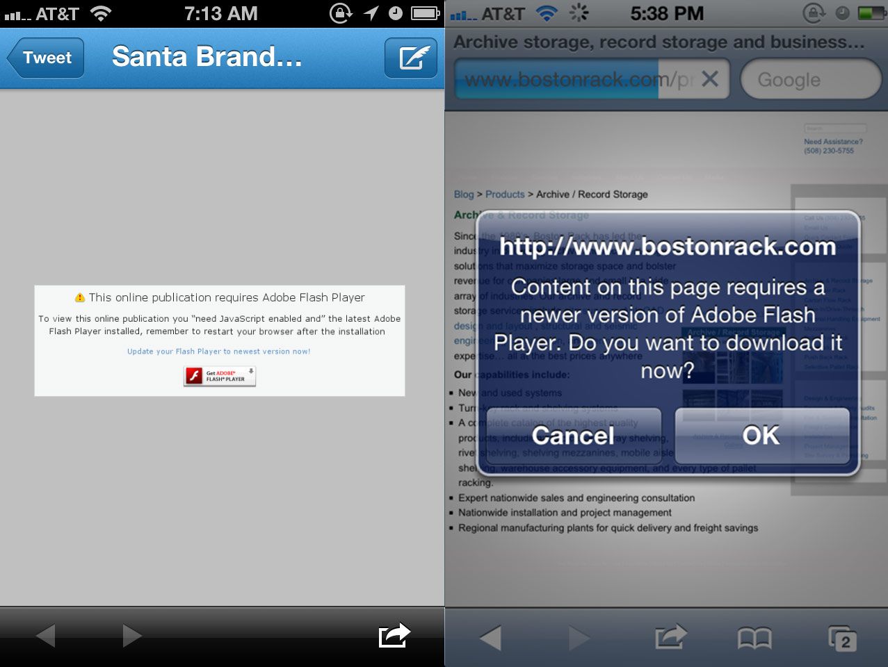 Flash sites unsupported on mobile browsers