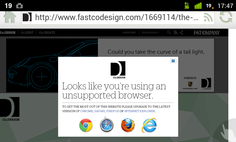 Looks like you're using an unsupported browser, even though you're on a perfectly capable Android browser