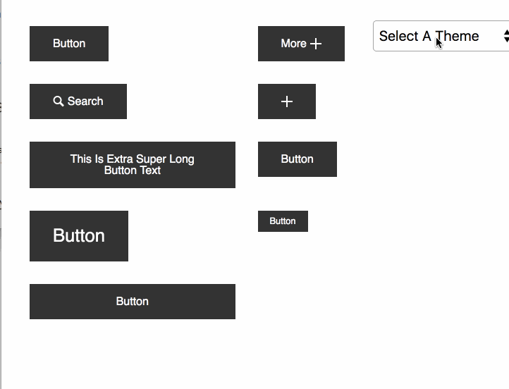 Animated GIF showing a button component switching between 5 different aesthetic themes