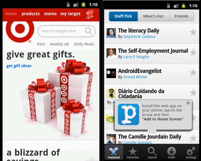 Target and Paper.li's mobile websites