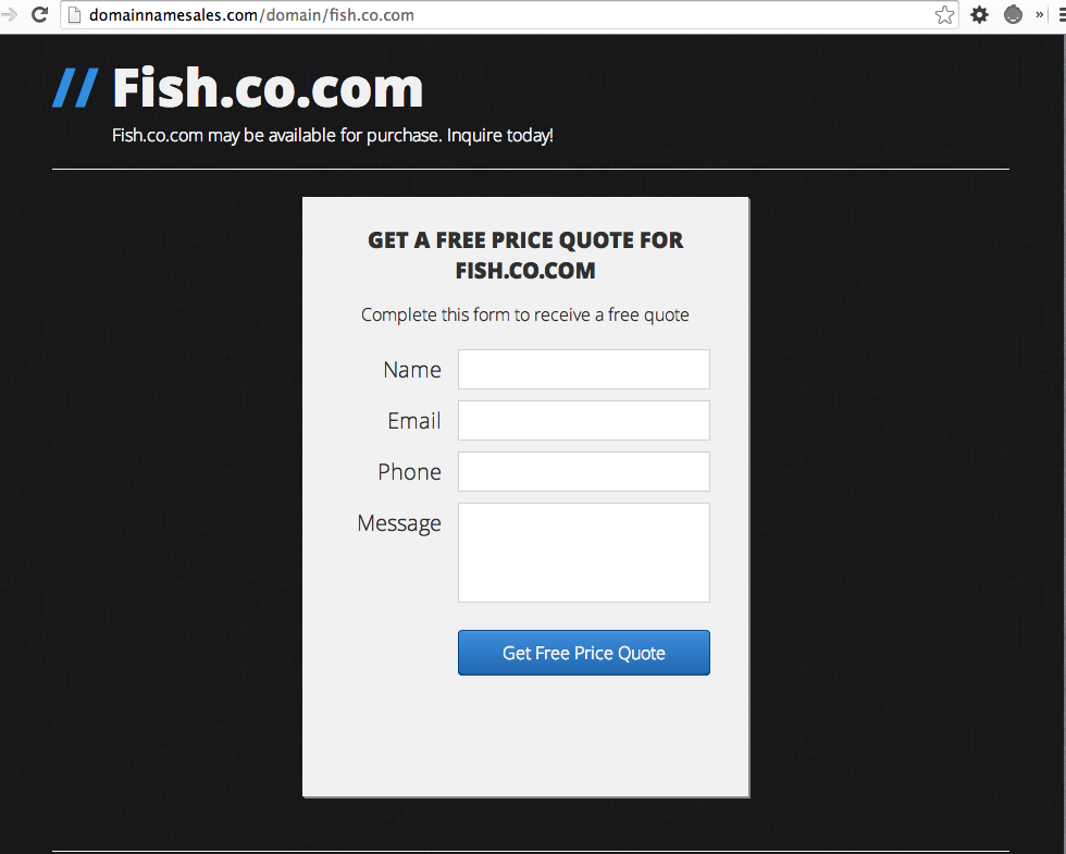 Domainnamesales.com domain inquiry form